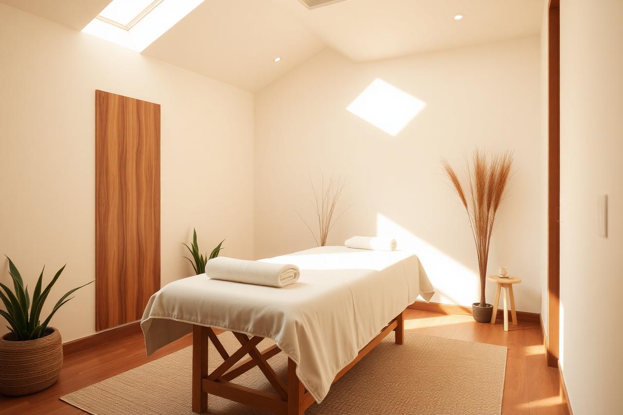 Calm private massage therapy room